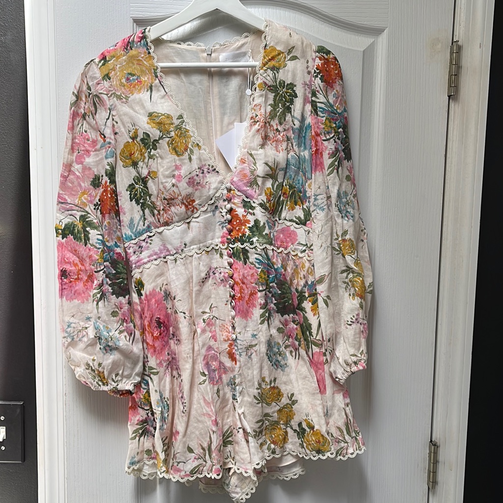 Zimmermann Heathers Floral Playsuit, Size 3.